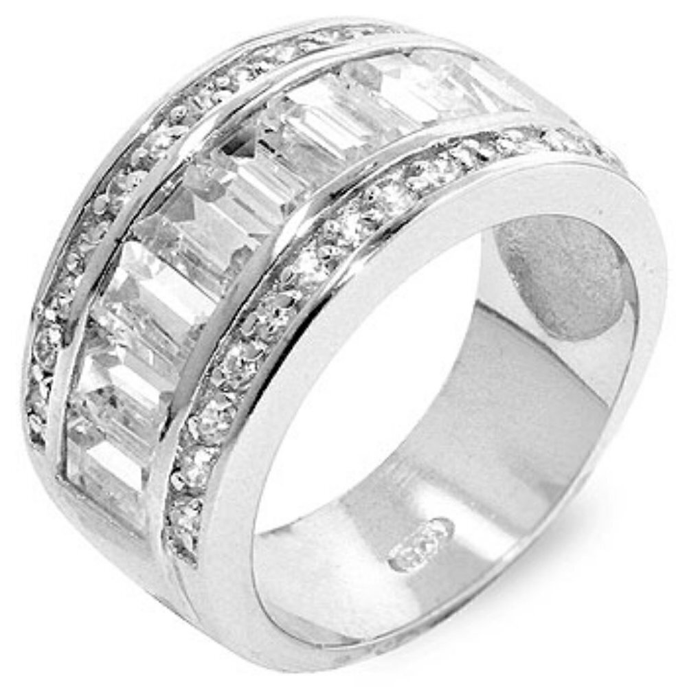 Glamour 925 Sterling Silver Front Clear Band Cubic Zirconia Encrusted Ring Sz 8